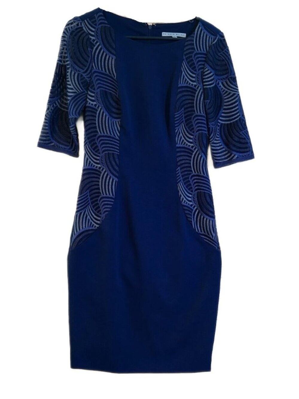Antonio Melani Blue Embroidered Pencil Dress Size 2 Formal/ Party Wear
